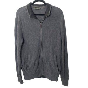 Eddie Bauer‎ Zip-Up Cardigan Sweater Mens M Gray Cotton Knit Mock Neck